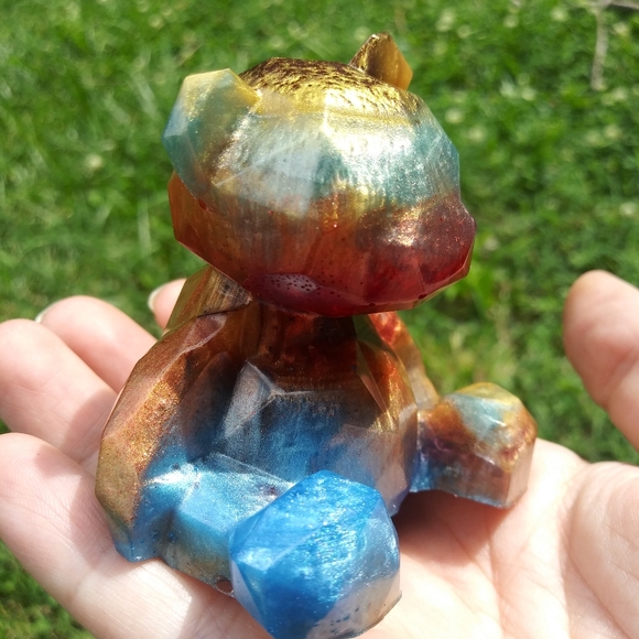 🧸SOLD🧸Colorful Teddy Bear Resin Art Cute Gift Gold Handmade Gifts - Picture 9 of 15